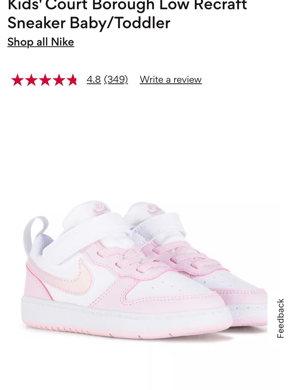 Nike Kids Low-Top Sneakers in White and Light Pink